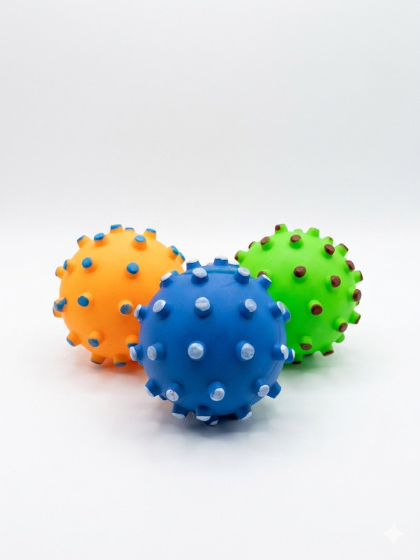 SniffyHub Spiky Squeaky Dog Balls, Dental Chew Toys with Squeaker, Pack of 3 Plastic Ball, Chew Toy, Squeaky Toy For Dog & Cat