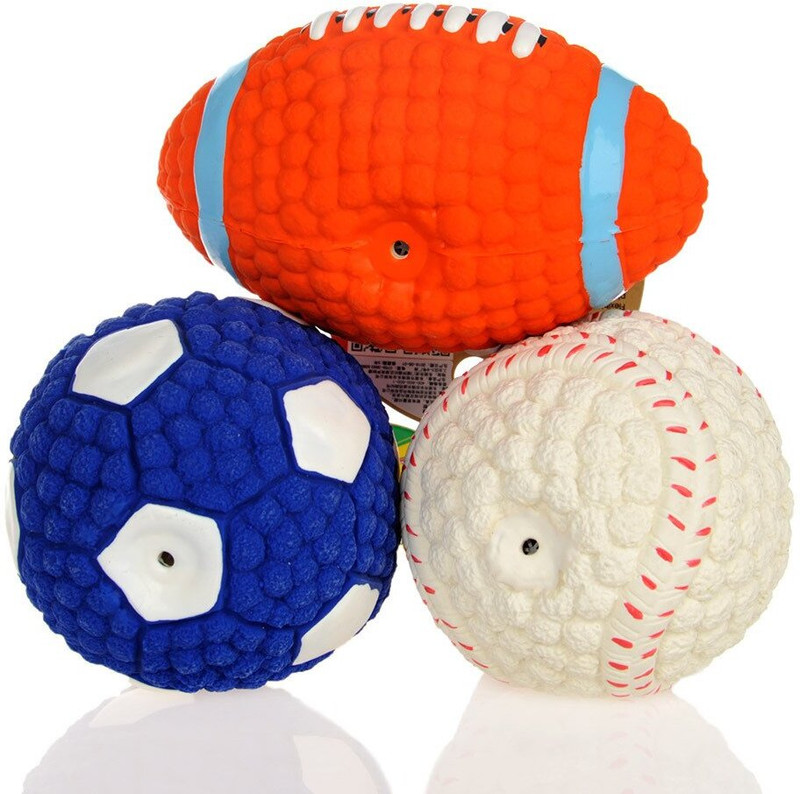 PetFur Interactive Latex Soft Squeaky Chew Toy (Baseball Rugby Ball Foot Ball Combo) Cotton Squeaky Toy For Dog