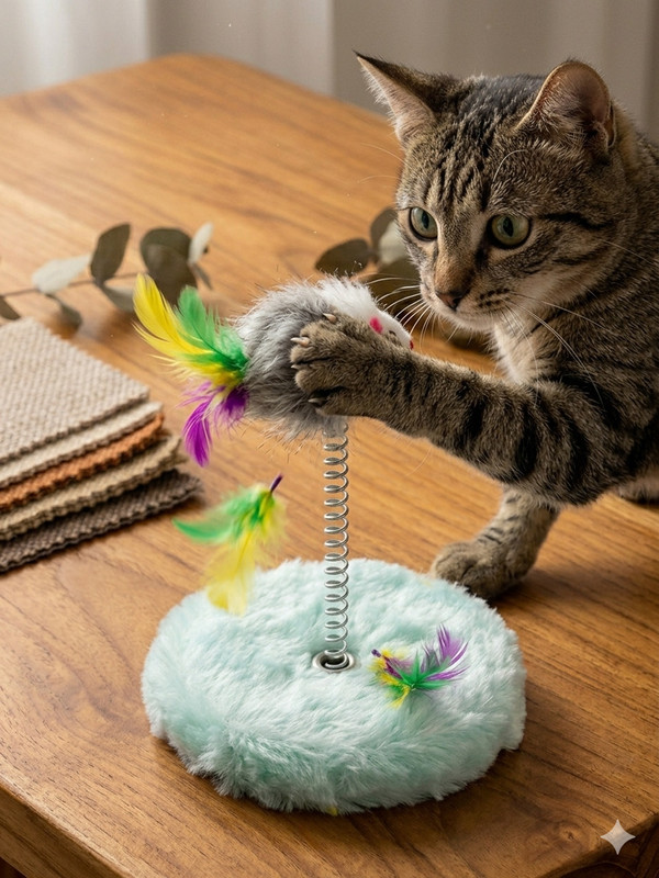 NRKTOO KTOO Pack 1 Cat Spring Toy with Colorful Feathers, Plush Nylon Soft Toy For Cat