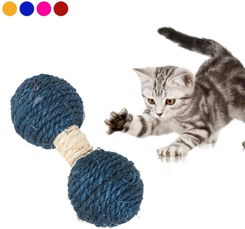 Petsoft Sisal Dumbbell Cat Toy | Natural Rope Interactive Toy for Cats & Kittens Wooden Chew Toy, Training Aid For Donkey
