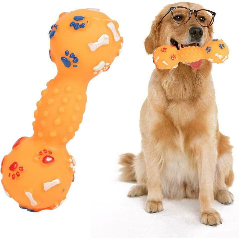 Rvpaws Dogs squeeze squeaky chew toys colorful Interactive dumbbell shaped - Pack of 1 Rubber Chew Toy For Dog