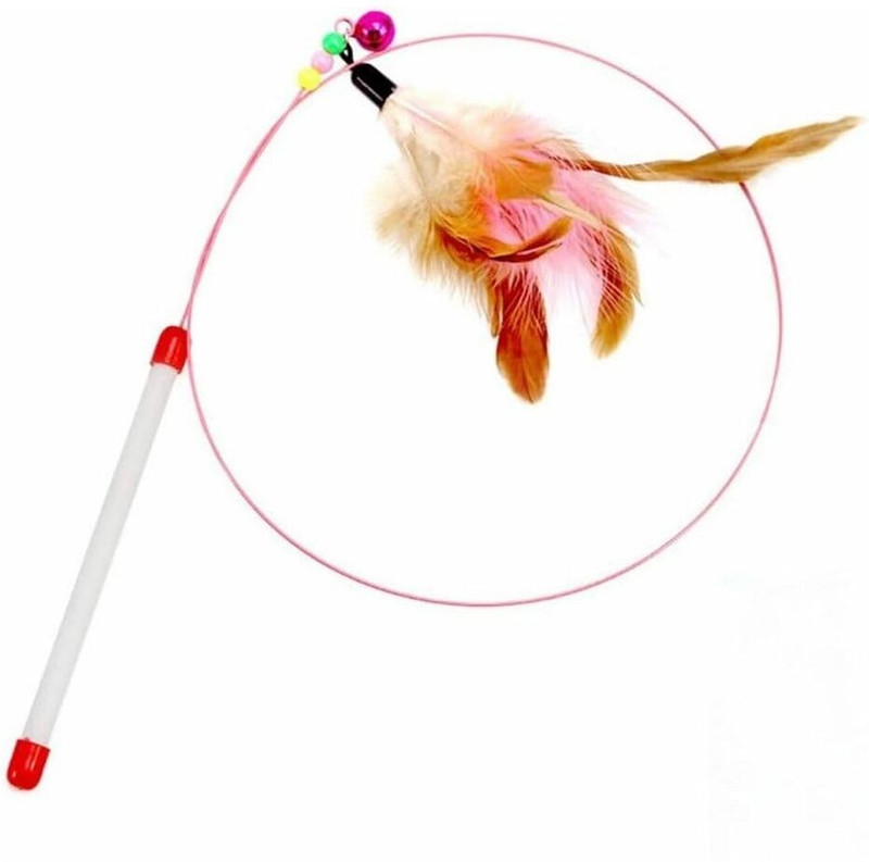 ZehrVibe Rod Roped Teaser Toy Bell Dangler with Natural Feather Plastic Fetch Toy For Cat