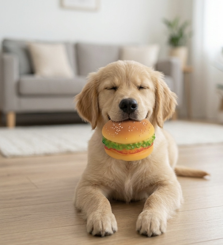 PETSNPLAY Pet toy interactive chew toy for Dogs and cat REALISTIC BURGER Rubber, Silicone Squeaky Toy, Chew Toy, Ball, Plush Toy For Dog & Cat