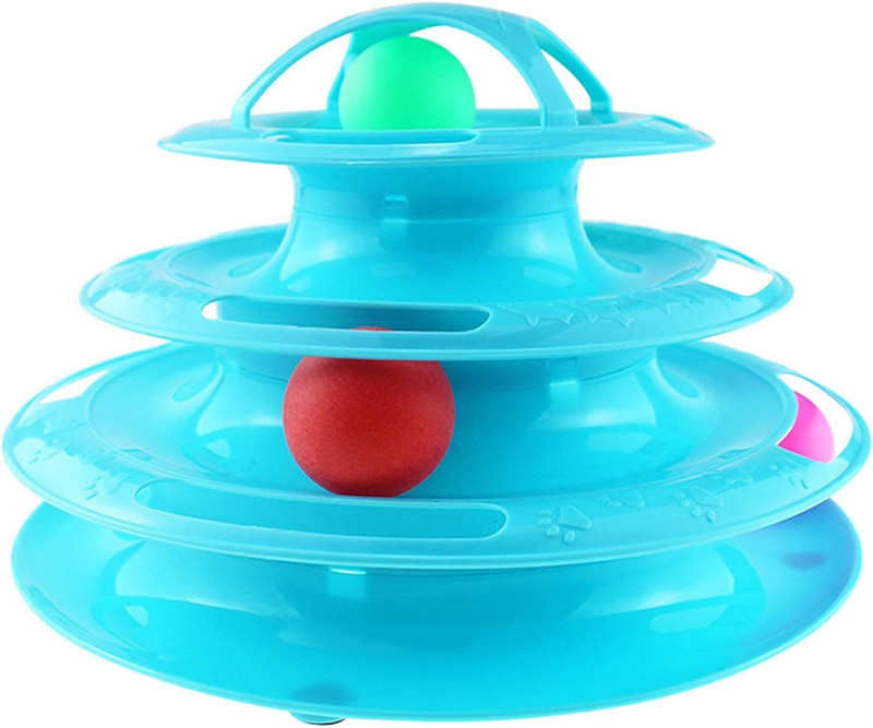 DogTrust Blue 4 Layer cat tower With ball Plastic Fetch Toy For Dog & Cat