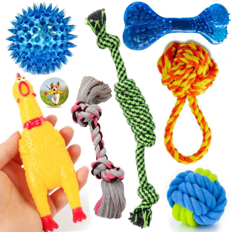 decorvaiz Dog Chew Rope & Squeaky Toy Set -Durable Interactive for Medium Dogs Cotton Ball, Chew Toy, Fetch Toy, Squeaky Toy For Dog & Cat