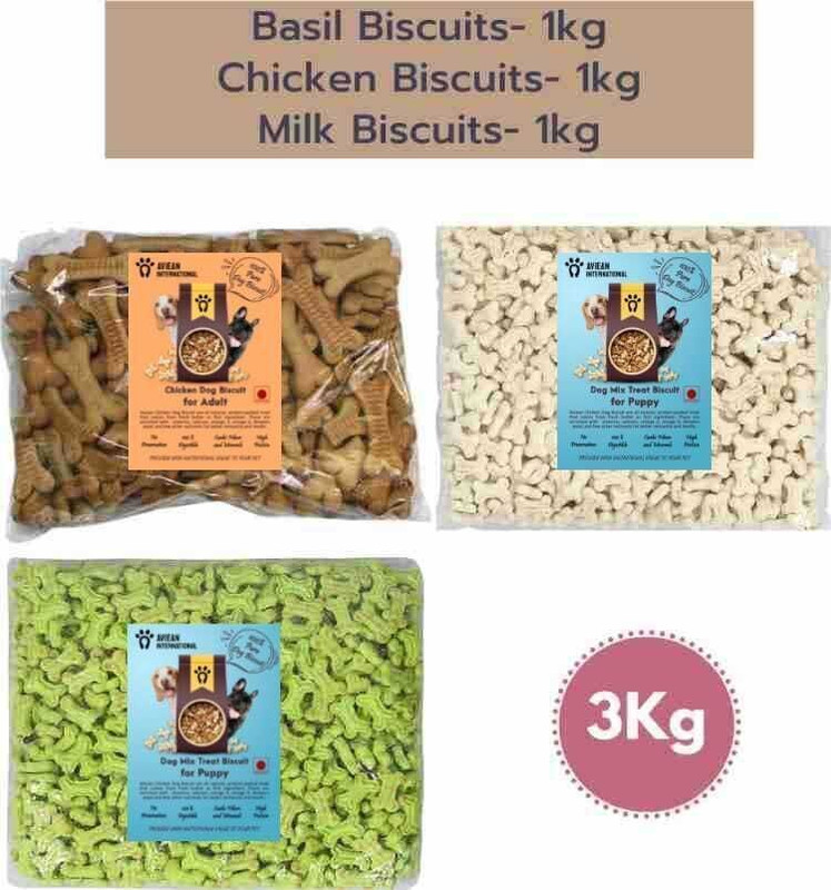 Aviean International Real Chicken Adult Biscuit + Milk White Biscuits + Vegetable Basil Green Biscuit Oats, Egg, Chicken Dog Treat(3 kg, Pack of 3)