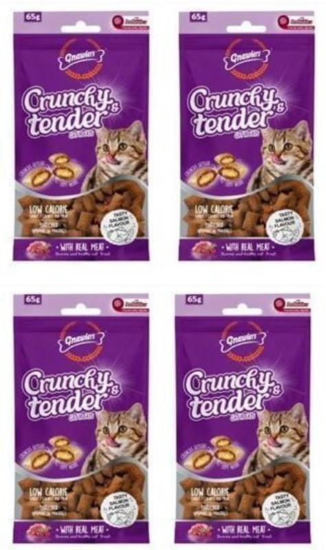 Gnawlers Gnawlers Crunchy & Tender Cat Treats Crunchy Outside, Soft Inside Salmon Cat Treat(65 g, Pack of 4)