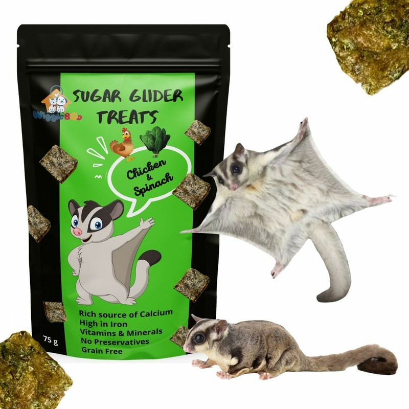 WiggleBoo Chicken & Spinach Suger Glider Treat | Protein Rich |Crunchy Snack |100% Natural Chicken, Vegetable Squirrel Treat(75 g)