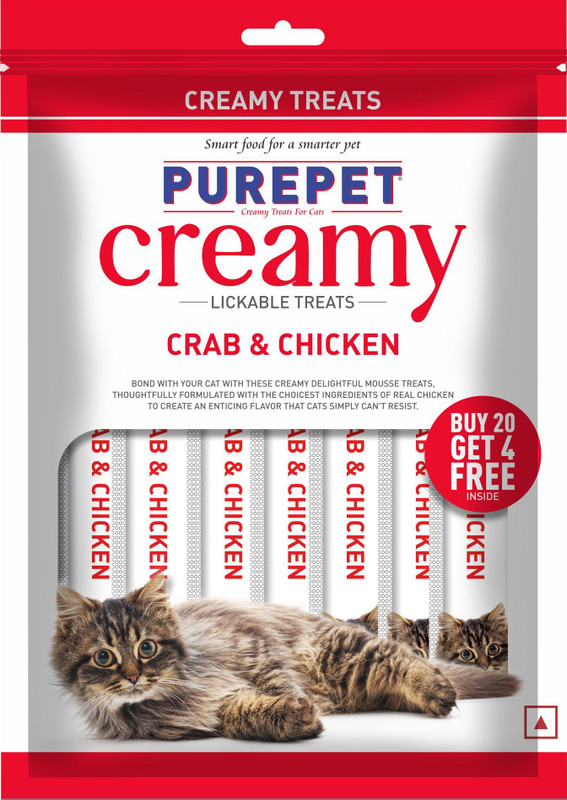 Purepet Creamy Lickable (15g x24 Pieces) Crab & Chicken Cat Treat(360 g)