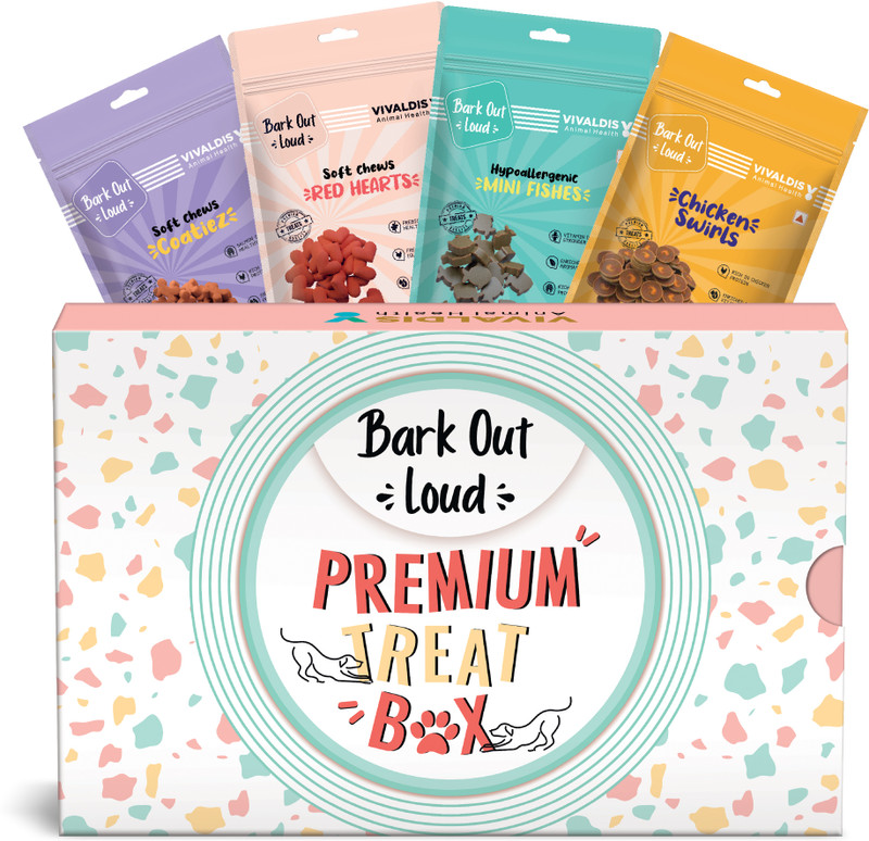 BARK OUT LOUD Premium Treat Box Chicken, Fish Dog Treat(560 g, Pack of 4)