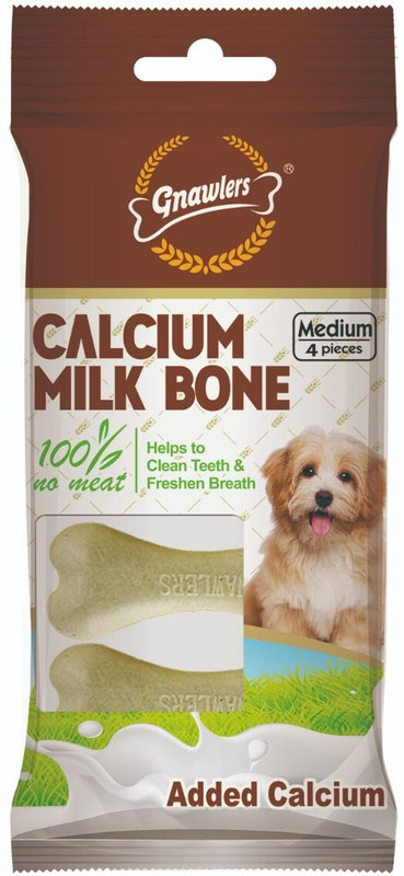 Gnawlers Calcium Milk Bone No Meat with Added Calcium 4 in 1 Medium Dog Treat - 90 gm Milk Dog Treat(0.09 kg)