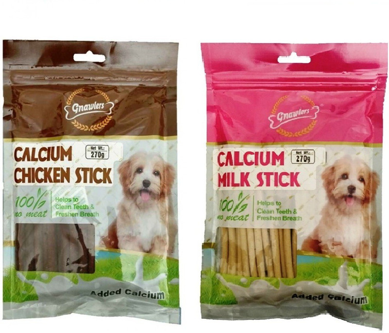 Gnawlers Calcium Milk and Chichen Stick, 270 g Milk, Chicken Dog Treat(540 g)