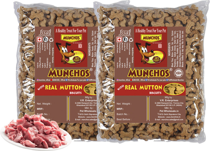 Munchos Dog Puppy Real Mutton Biscuits, Combo Offer 2KG (1KG+1KG) Mutton Dog Treat(2 kg, Pack of 2)