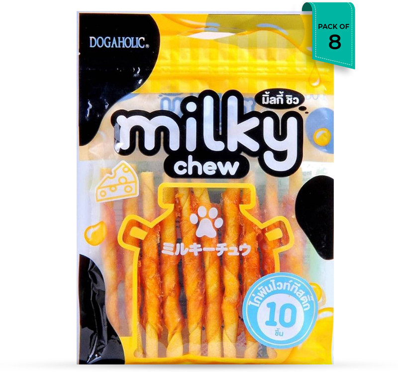 Dogaholic Milky Chew Cheese & Chicken Sticks Dog Treat - 10 pieces Cheese, Chicken Dog Treat(1.04 kg, Pack of 8)