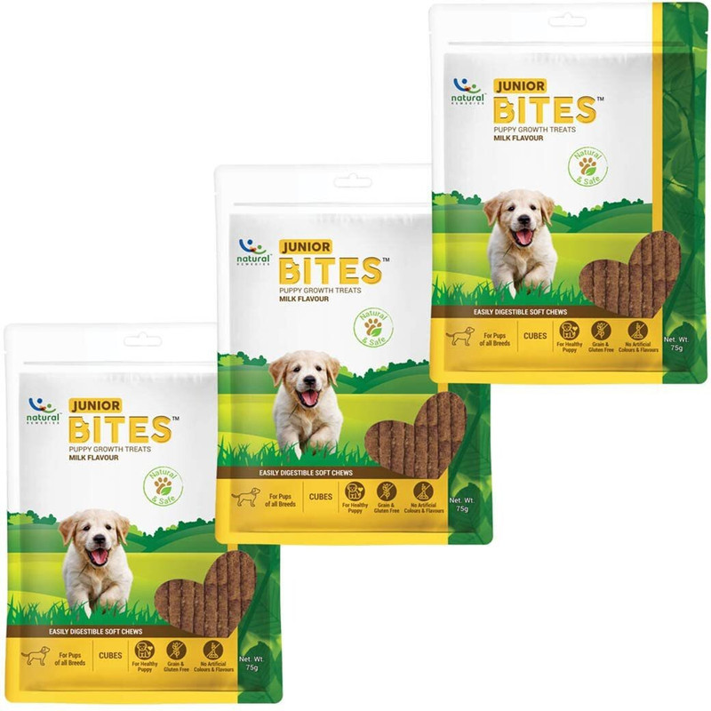 Natural Remedies Junior Bites, Puppy Growth Treats, Milk Flavour for Pups of All Breeds Milk Dog Treat(225 g, Pack of 3)