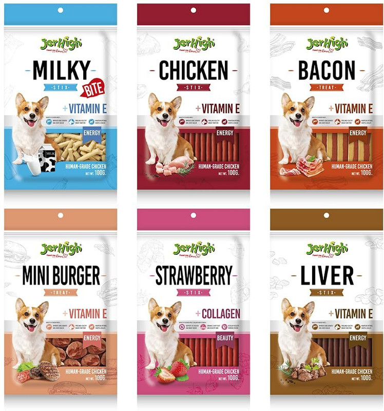 jerhigh Dog Treat Combo delicious flavor Chicken, Strawberry, Bacon, Liver, Milk Dog Treat(100 g, Pack of 6)