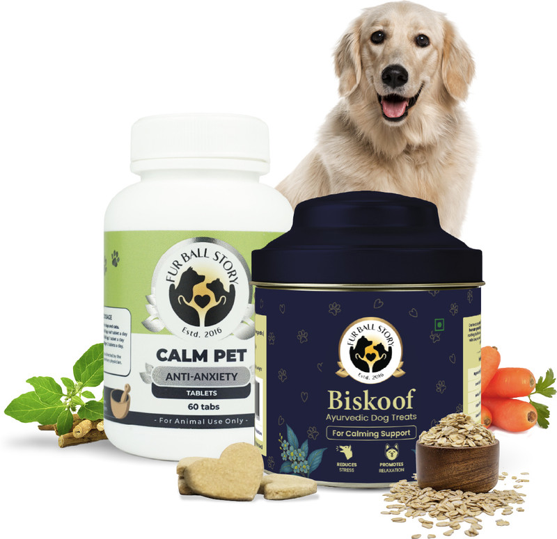 Fur Ball Story Dog Calming Combo | Calming Treats & Anti Anxiety Tablets for Dogs Oats Dog Treat(150 g, Pack of 2)