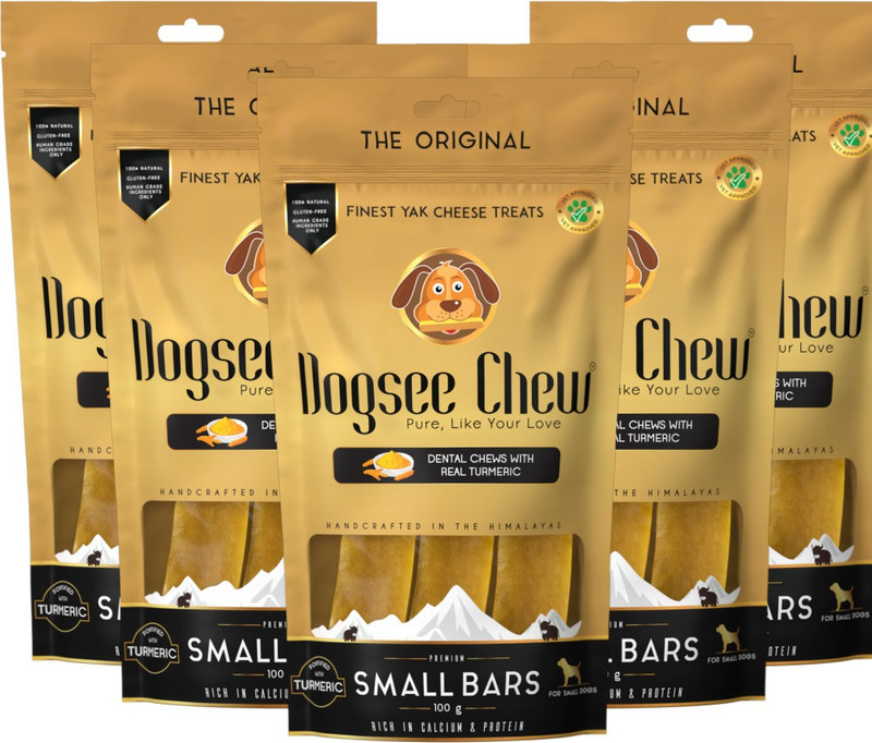 Dogsee Chew Turmeric Small Bar|100% Natural Himalayan Vegetarian Yak Chew Stick-500 g(100*5) Cheese Dog Treat(500 g, Pack of 5)