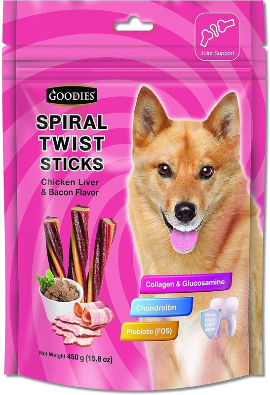 goodies Goodies Dog Energy Treats Spiral Twist Stick Chicken Liver & Bacon Flavor Chicken, Liver, Bacon Dog Treat(450 g)