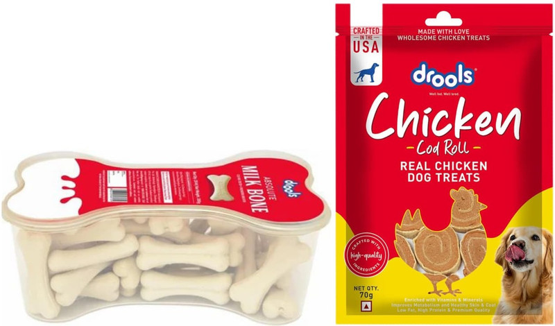 Drools Drools Milk bone 40 pc jar with Chicken Cod Roll 70 gm combo pack Milk, Chicken Dog Treat(670 g, Pack of 2)