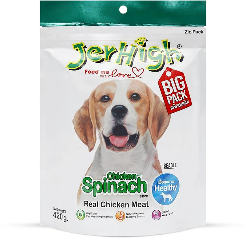 jerhigh Chicken & Spinach Dog Treat, High Protein, 400g, All Life Stages Spinach, Chicken Dog Treat(0.42 kg)