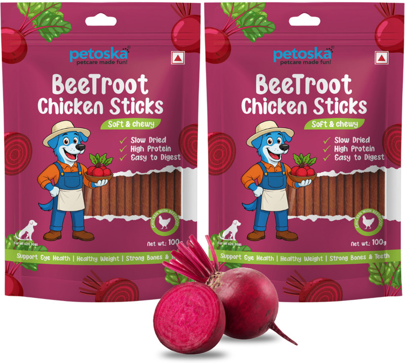 PETOSKA Dog Treats Beetroot Chicken Sticks- 100gms | Pack Of 2 Chicken Dog Treat(200 g, Pack of 2)