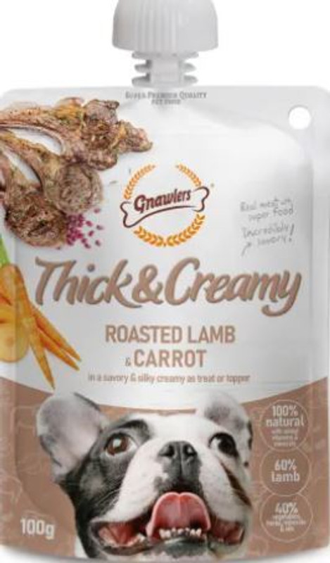 Gnawlers Gnawlers Thick & Creamy with Roasted Lamb & Carrot , Cream for Dogs/Puppies Lamb, Carrot Dog Treat(100 g, Pack of 9)