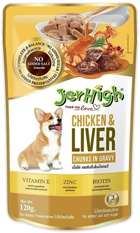 jerhigh Chicken & Liver Chunks In Gravy Dog Food for All Life Stages (Pack of 12) Chicken, Liver Dog Treat(1.4 kg, Pack of 12)