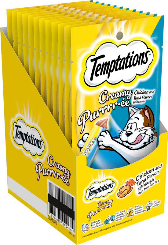 Temptations Creamy Purrrr-ee Chicken, Tuna Cat Treat(576 g, Pack of 12)