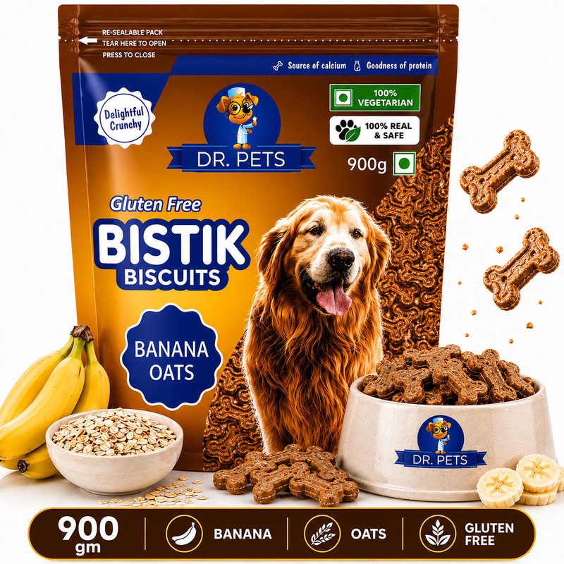 Dr. Pets Bistik Dog Biscuits | Gluten-Free, Non Veg | Dogs & Puppy | Chicken Oats Oats Dog Treat(450 g)