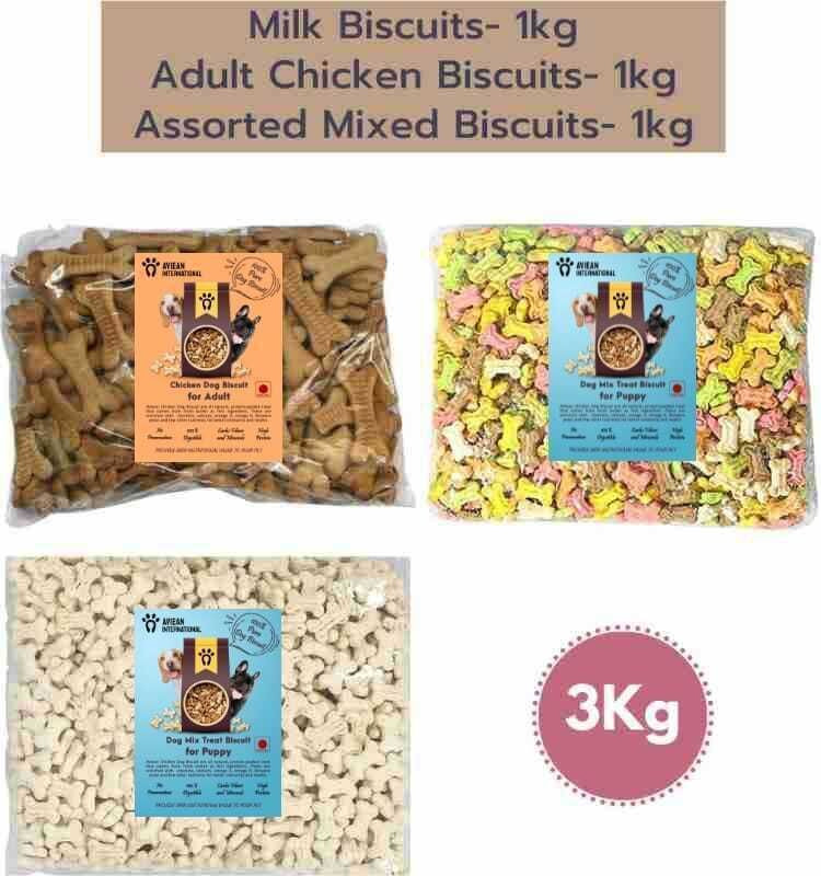 Aviean International Puppy Biscuits Chicken + Mix Biscuit + Milk Calcium White Biscuits 1.4 kg Egg, Chicken Dog Treat(3 kg, Pack of 3)