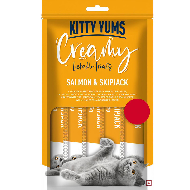 Kitty Yums Creamy Lickable Treat Skipjack and Salmon Cat Treat(0.375 kg, Pack of 5)
