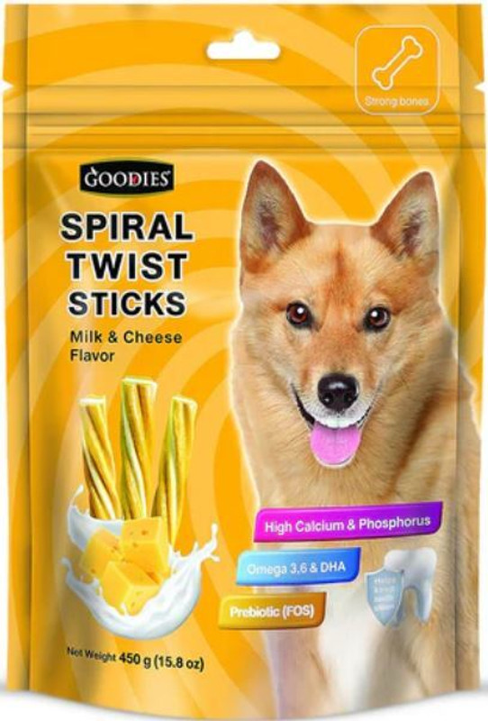 goodies Goodies Spiral Twist Sticks Combo Milk Cheese & Bacon Flavor for Dogs/Puppies Cheese Dog Treat(450 g, Pack of 2)
