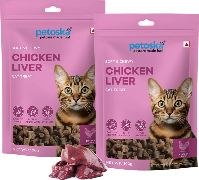 PETOSKA Liver Cat treats- 100gms | Pack Of 2 Liver Cat Treat(200 g, Pack of 2)