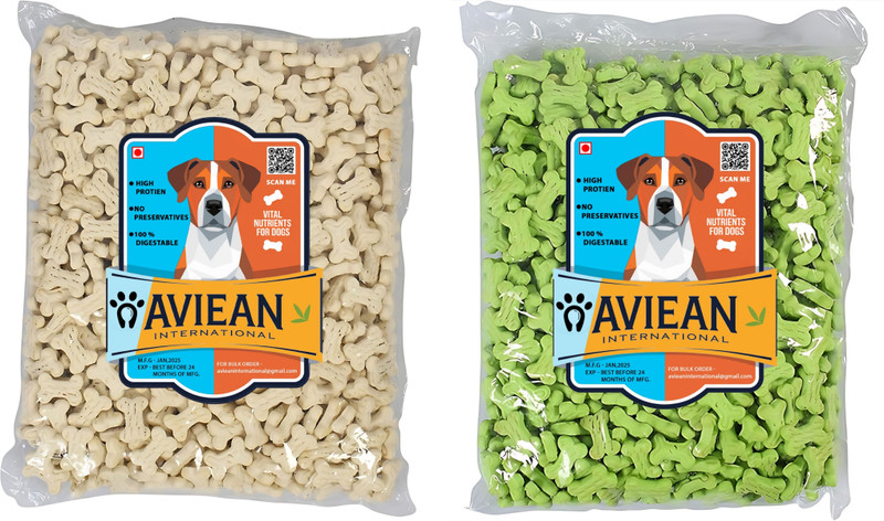 Aviean International 1 Veg + 1 Milk Dog Crunchy Biscuit (550g+550g)1.1 KG Biscuits Veg & Milk Flavor Oats, Milk Dog Treat(1.1 kg, Pack of 2)