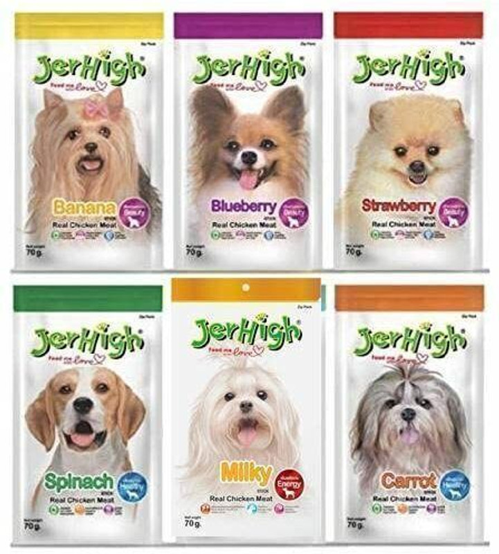 jerhigh Real Chicken Food Treat Strawberry, Banana, Blueberry, Milk, Spinach, Carrot Dog Treat(70 g, Pack of 6)