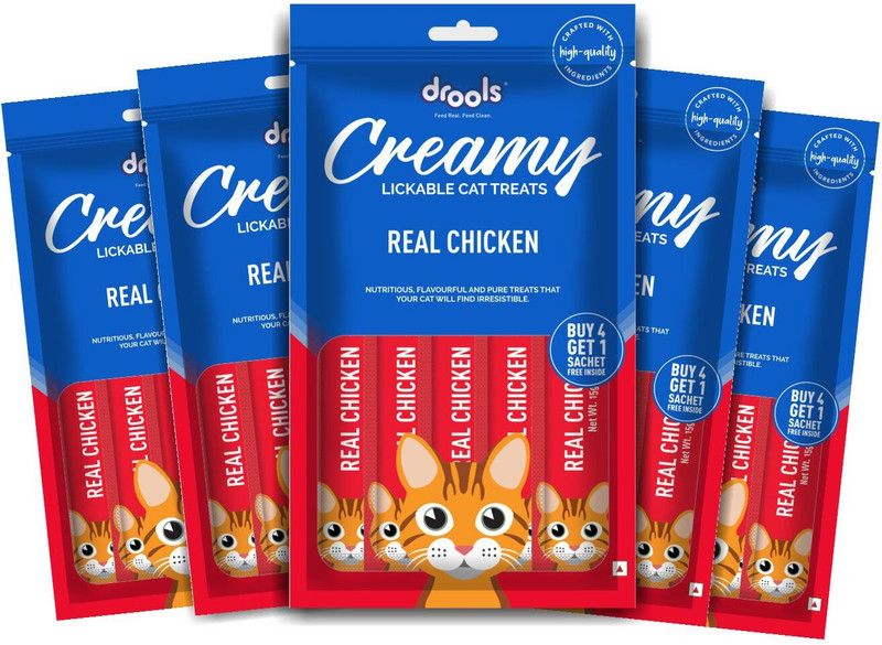 Drools Creamy Lickable (pack of 5 pouches) Real Chicken Cat Treat(375 g)
