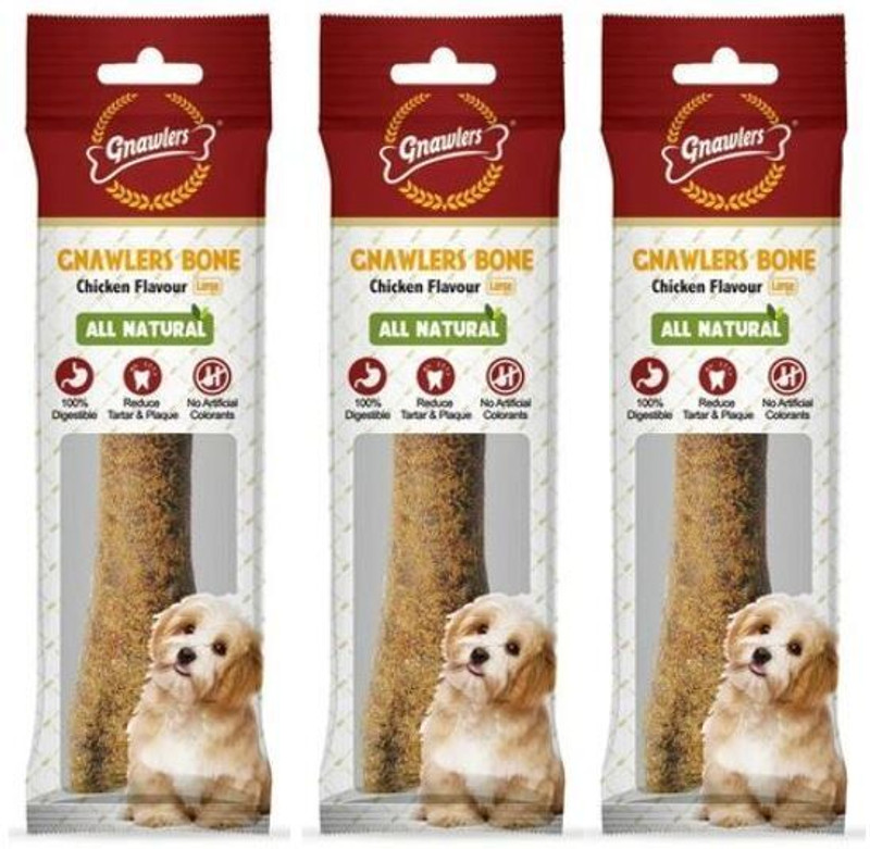 Gnawlers Bone Chicken Flavor Dog Dental Dog Treat Large Bone Chicken Dog Treat(220 g, Pack of 3)