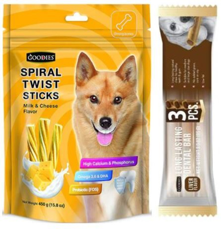 goodies Goodies Combo Twist Stick Milk Cheese Flavor & Long Lasting Dental Bar Liver Dog Treat(535 g)