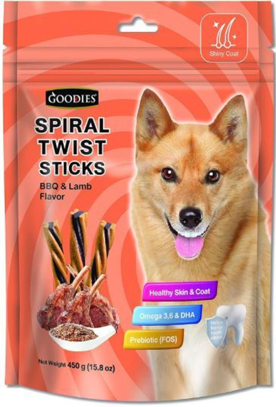goodies Goodies Spiral Twist Sticks BBQ & Lamb Flavor – Treats/Snacks for Dogs/Puppies Lamb Dog Treat(450 g)