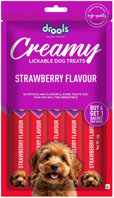 Drools (15g x5),Creamy Sticks Tasty & Nutritious Snack for All Breeds, Strawberry Dog Treat(75 g)