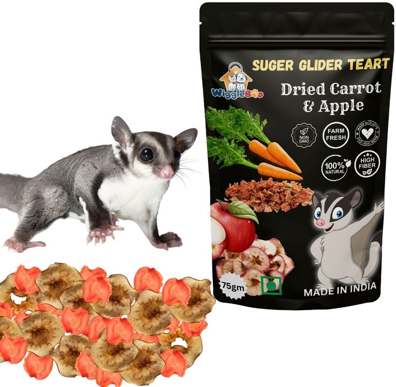WiggleBoo Sugar Glider Dried Carrot & Apple Treat, Delicious, Nutritious, Healthy & Fiber Fruit, Vegetable Squirrel Treat(75 g)