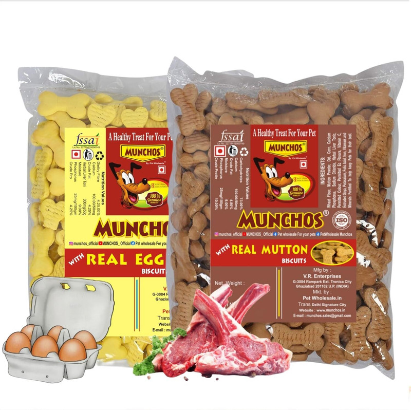 Munchos MUNCHOS Dog Biscuits Combo Offer - 500gm Each (Adult, Chicken + Mutton), Chicken, Mutton Dog Treat(1 kg)