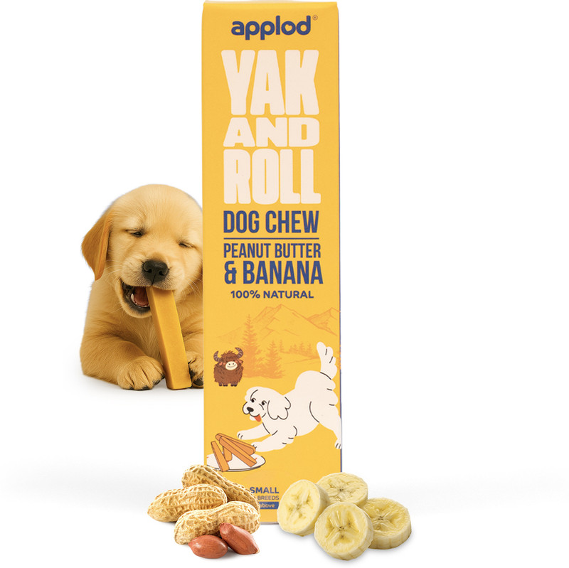 Applod Dog Chew Treats|Yak & Roll Peanut Butter & Banana|Chew Stick for Dogs|Small Peanut Butter Dog Treat(0.055 kg)