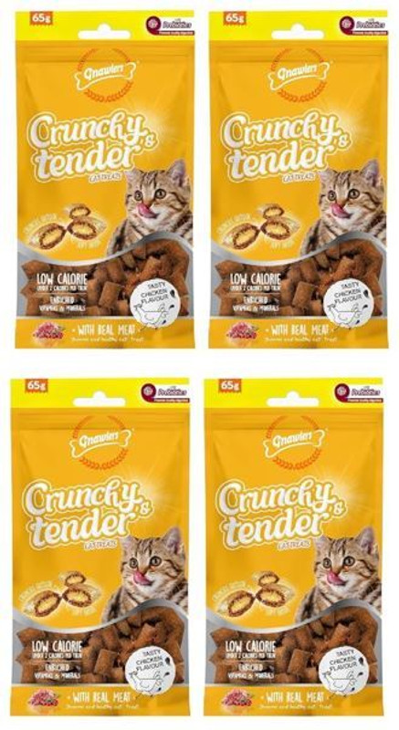 Gnawlers Crunchy & Tender Cat Treats 65 g Chicken Dog Treat(65 g, Pack of 4)
