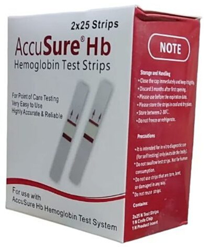 AccuSure Hb Hemoglobin Test Strips : 50 pcs Ph Test Strip(7 - 7)