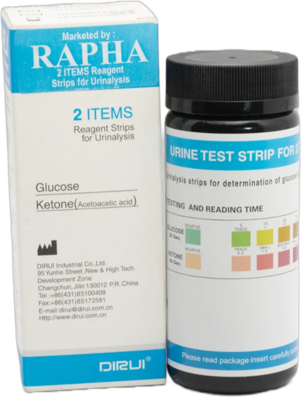 DIRUI URISTIX GK RAPHA – Glucose & Ketone Urine Test Strips | 2-Para Urinalysis | Ph Test Strip(5 - 9)