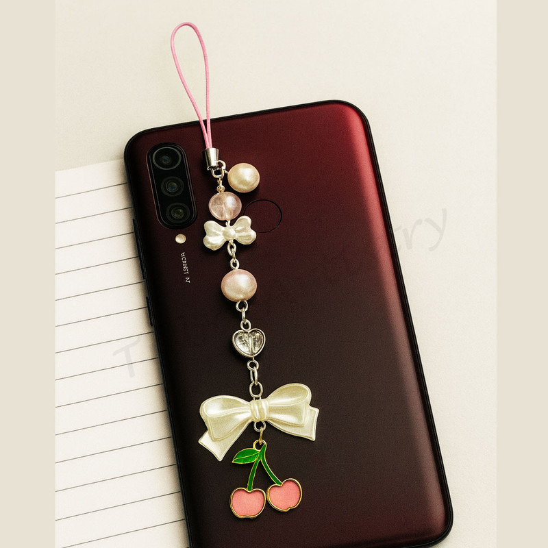 TUBA artistry Phone Charm | Phone Strap | Cherry Charm | Cute Stylish Jewellery For Women Girl Phone Charm(Pink)