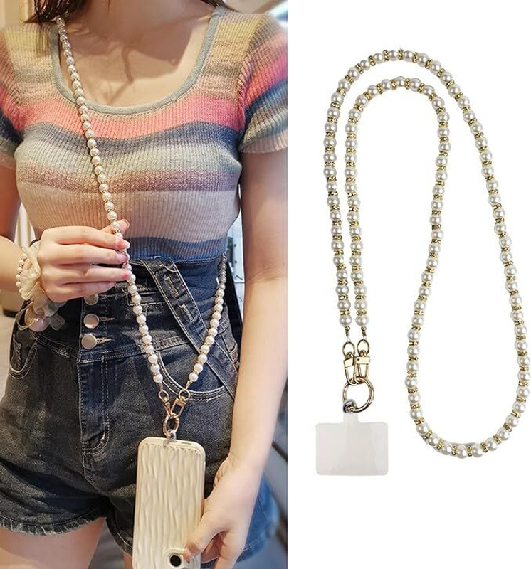 CUANT Universal Cell Phone Lanyard Wrist Strap Crossbody Neck Strap Phone Charm(White & Golden)