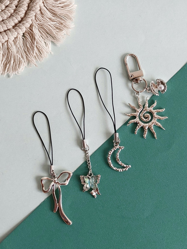 JMS HUB 4 Pcs Phone Charms Bag Charm – Cute Acrylic Bag & Keychain Accessories for Girls Phone Charm(Silver)